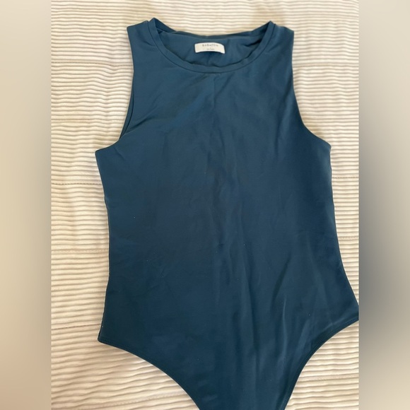 Aritzia Babaton Contour Bodysuit Women's Small Teal Blue Sleeveless Thong - Picture 1 of 11